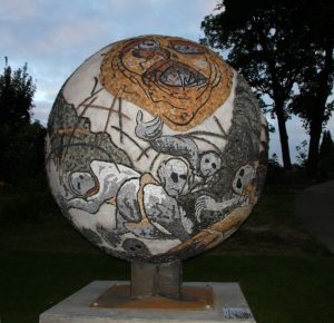 Sabra and Shatila Monument, 2012, (steel, concrete and mosaic, 4.5 x 4x4 meters.) Parc du Château de l’Étang, Bagnolet, France.