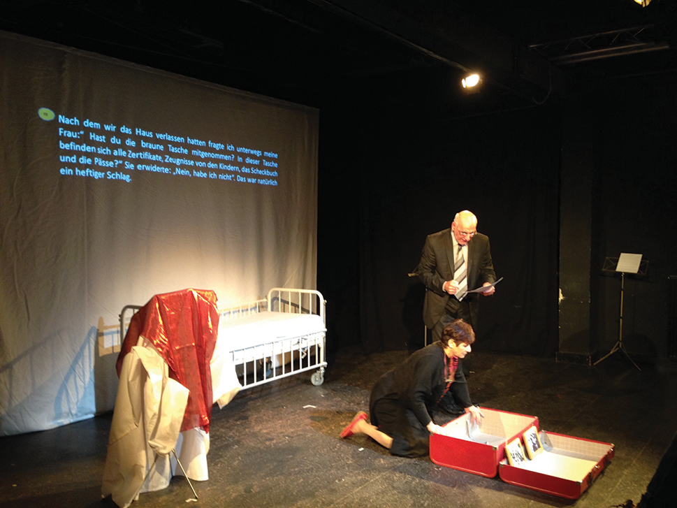 Iman Aoun and Edward Muallem in The Syrian Monologues. ASHTAR Theatre production in 2016, tour in Germany.