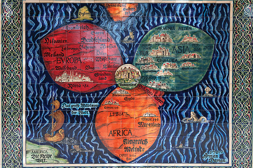 The World in a Cloverleaf by Heinrich Bünting, 1581, which shows Jerusalem as the center of the world.