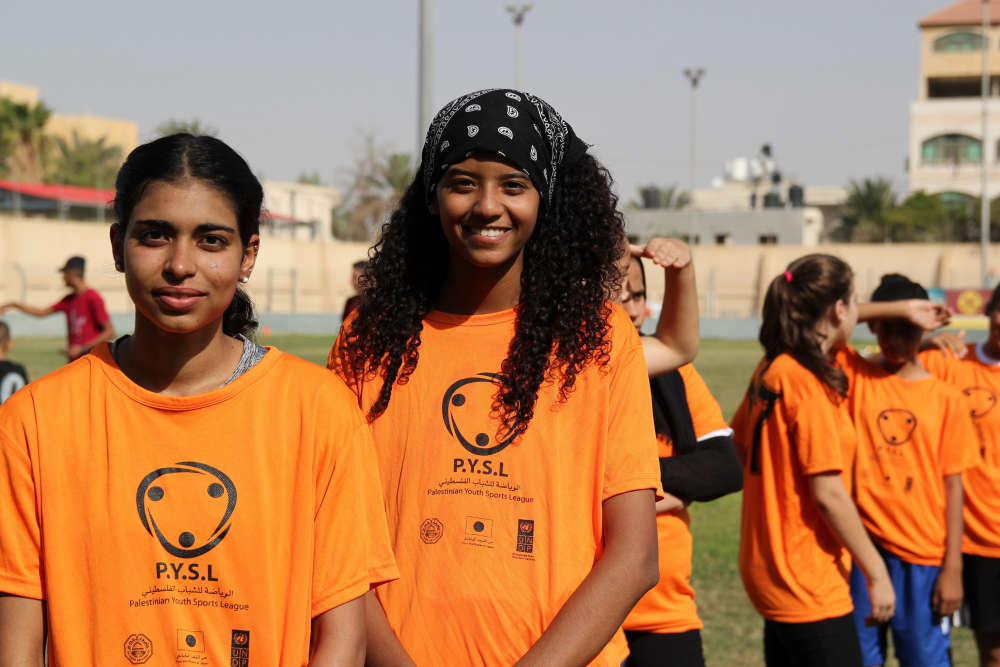 Participants at the launch of the first Palestinian community-based Youth Sports League in Jericho. The project is funded by the Government of Japan and implemented by UNDP in partnership with the Ministry of Education and Higher Education, Al-Quds University, and the Palestinian Olympic Committee. © UNDP/PAPP - Nadine Abu Rmeileh